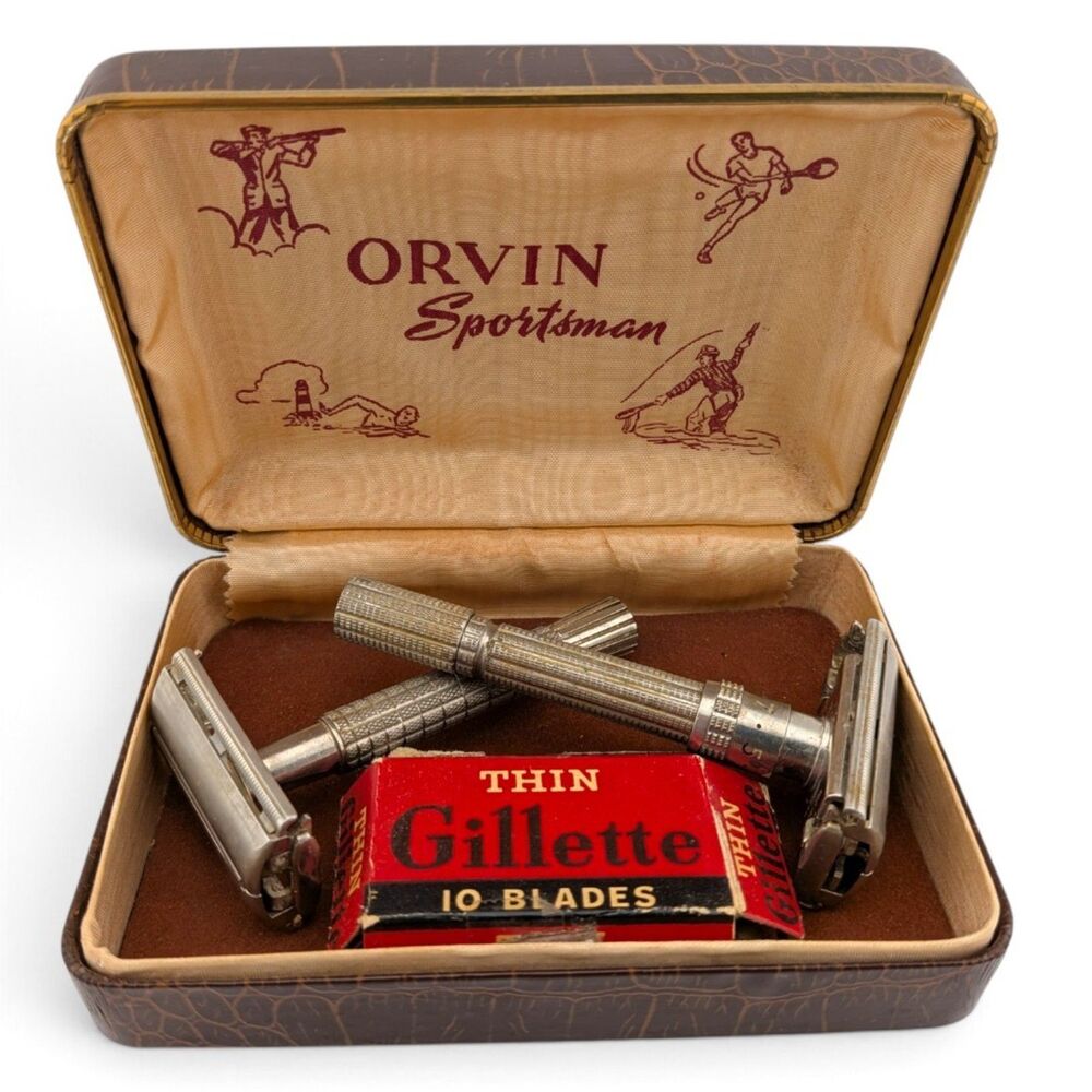 1966 Gillette Slim Adjustable L4 & Flare Tip Super Speed L3 Razors Case